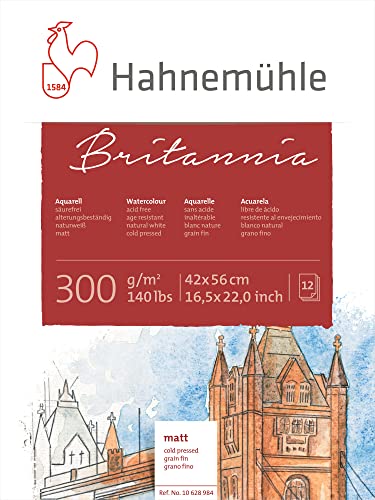 Hahnemühle Britannia Aquarellblock, mattes naturweißes Aquarellpapier, 300 g/m², 12 Blatt, 42 x 56 cm von Hahnemühle