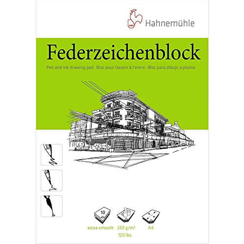 Hahnemühle Federzeichenblock | 250 g/m² | DIN A4 | 10 Blatt | Präzisionspapier für exakte Schraffuren und Farbabstufungen von Hahnemühle