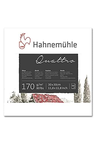 Hahnemühle Quattro Skizzenpapier, quadratischer Zeichenblock, 170 g/m², naturweiß, 30 x 30 cm von Hahnemühle