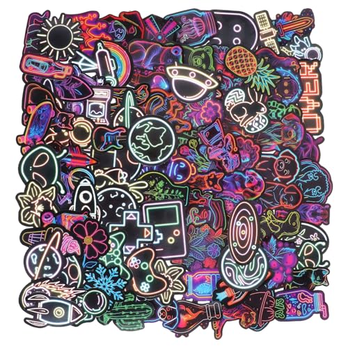 100 Stück Neon Sprüche Sticker Set Coole Neon Graffiti Aufkleber Helm Aufkleber Wasserdicht Vinyl Stickers Handy Sticker für Laptop Skateboard Fahrrad Journal Koffer Helm Auto Motorrad von HaiFafafaing