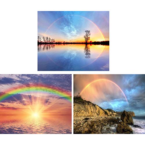 HaiMay 3 Pack DIY 5D Diamant Painting Kits Full Drill Strass Malerei Regenbogen Diamant Bilder für Wanddekoration, Landschaft Diamond Painting Stil (Leinwand 25,4 × 30,5 cm) von HaiMay