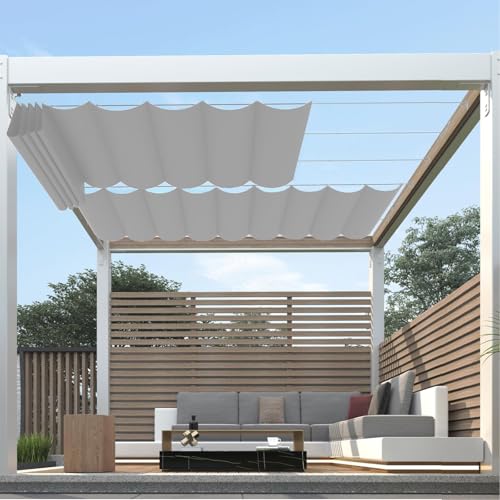Einziehbare Wellen Sonnensegel Wasserdicht Rechteckig mit Ösen 1 Stück,Markisenstoff UV Schutz 95%,Sonnenschutz Markise Reißfest Wetterfest mit Seil,für Balkon Terrasse Garten, Hellgrau 4.3x4m von HaiTaoSy