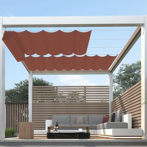 Einziehbare Wellen Sonnensegel Wasserdicht Rechteckig mit Ösen 1 Stück,Markisenstoff UV Schutz 95%,Sonnenschutz Markise Reißfest Wetterfest mit Seil,für Balkon Terrasse Garten, Kaffeefarben 3.8x6m von HaiTaoSy