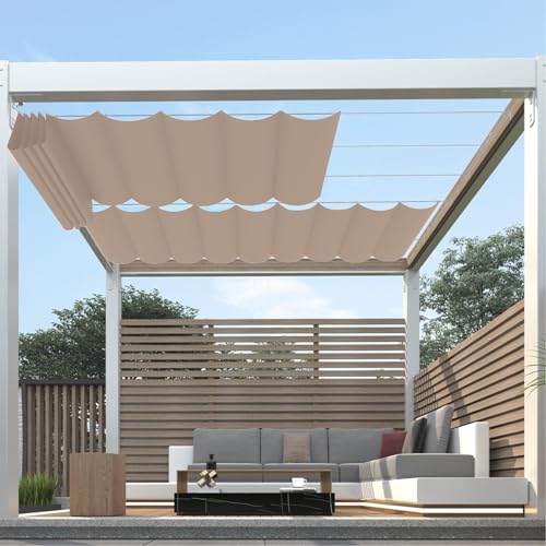 Einziehbare Wellen Sonnensegel Wasserdicht Rechteckig mit Ösen,Markisenstoff UV Schutz 95%,Sonnenschutz Markise Reißfest Wetterfest mit Seil,für Balkon Terrasse Garten, Khaki 1.4x9m Einziehbare Wellen Sonnensegel Wasserdicht Rechteckig mit Ösen,Markisenstoff UV Schutz 95%,Sonnenschutz Markise Reißfest Wetterfest mit Seil,für Balkon Terrasse Garten, Khaki 1.4x9m von HaiTaoSy