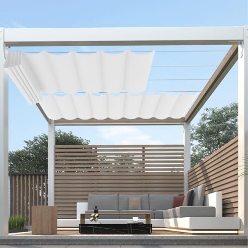 Einziehbare Wellen Sonnensegel Wasserdicht Rechteckig mit Ösen,Markisenstoff UV Schutz 95%,Sonnenschutz Markise Reißfest Wetterfest mit Seil,für Balkon Terrasse Garten, Weiß 1.4x5m von HaiTaoSy