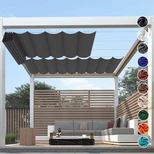 Einziehbare Wellen Sonnensegel Wasserdicht Rechteckig mit Ösen 1 Stück,Markisenstoff UV Schutz 95%,Sonnenschutz Markise Reißfest Wetterfest mit Seil,für Balkon Terrasse Garten, Dunkelgrau 5x6m von HaiTaoSy