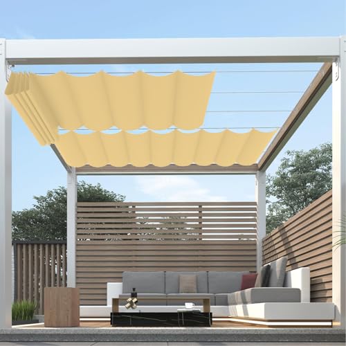 Einziehbare Wellen Sonnensegel Wasserdicht Rechteckig mit Ösen 1 Stück,Markisenstoff UV Schutz 95%,Sonnenschutz Markise Reißfest Wetterfest mit Seil,für Balkon Terrasse Garten, Sandfarben 1x2m von HaiTaoSy