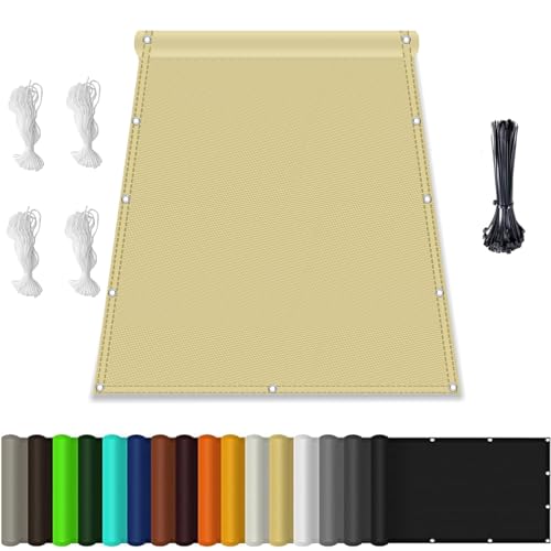 Sonnenschutz Netz, Balkonumrandung mit ösen, Wasserdicht markisenstoff, Quadrat PES Polyester Sonnenschutz, für Garten Terrasse Camping Khaki 1.2x3.2M von HaiTaoSy