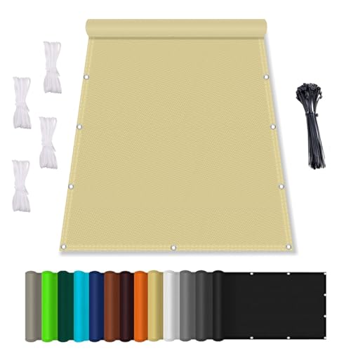 Sonnensegel Rechteckig, Balkonverkleidung mit Seil, Wasserdicht markisenstoff, PES Polyester ReißFest Wetterfest, für überdachung Balkon Terrasse Schwimmbad Sand Beige 1.5x2.8M von HaiTaoSy