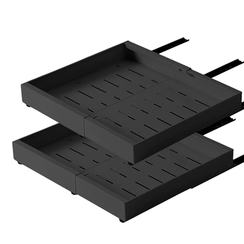 HaiYiZuhause Auszug Küchenschrank 42 cm Tief mit Kleber ohne Bohren 2er-Pack Schubladen organizer ausziehbare Schublade Küche Kohlenstoffstahl Teleskopschublade erweiterbare Breite 32-52 cm, schwarz von HaiYiZuhause