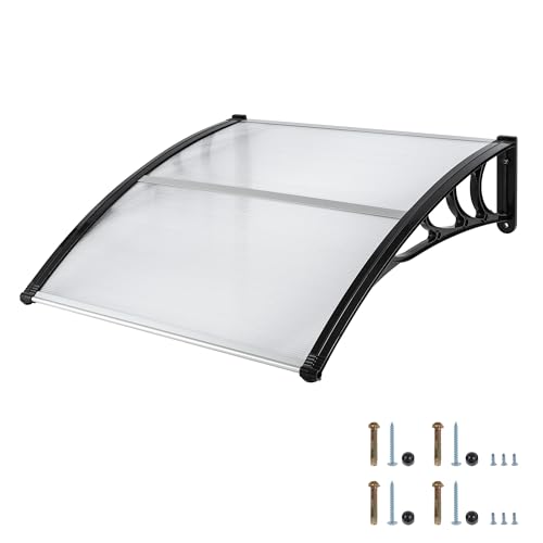 HaiYiZuhause Vordach für Haustür, Draußen Regendach, Patio Tür Fenster Markise Baldachin, Polycarbonat Blatt transparente Markise für Haustür, Veranda Patio Dach (schwarzer Rahmen, 120 x 80cm) von HaiYiZuhause