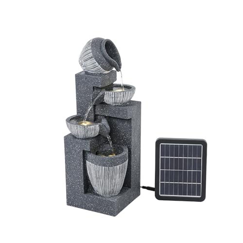 Solarbetriebener LED-Wasserbrunnen für Außen, Gärten, Innenhöfe, Landschaftsgestaltung, Balkone, Rasen, Grau von HaiYiZuhause