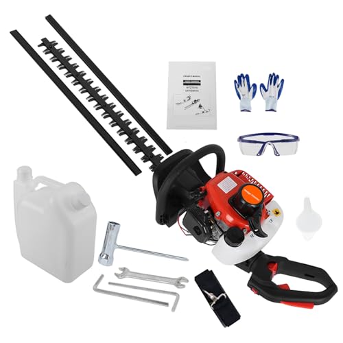 Haibinsuo Benzinschnur-Hedge-Trimmer, 24 Zoll 26 CCM 2-Takt-Gas-Gasschneider mit doppelter Seitenklingen Luftkühlung Buschstutter Bughs Brennstoff effizient Rot von Haibinsuo
