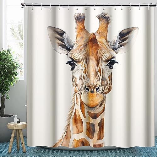 Giraffe Duschvorhang 240x200 Textil für Badezimmer, Polyester-Stoff Duschvorhänge Tier & Zubehör-Set, Anti-Schimmel, Waschbar, Badewannenvorhang für Badewannen mit 12 Haken von HaidU