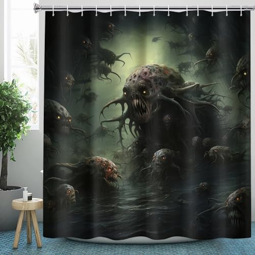 Monster Duschvorhang 240x200 Textil für Badezimmer, Polyester-Stoff Duschvorhänge Horror & Zubehör-Set, Anti-Schimmel, Waschbar, Badewannenvorhang für Badewannen mit 12 Haken von HaidU