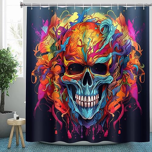 Totenkopf Duschvorhang 120x200 Texti für Badezimmer, Polyester-Stoff Duschvorhänge Gotisch & Zubehör-Set, Anti-Schimmel, Waschbar, Badewannenvorhang für Badewannen mit 12 Haken von HaidU