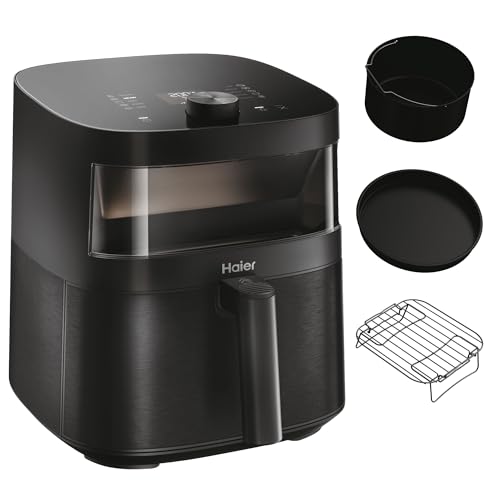 Haier Heißluftfritteuse mit Glasfenster I Airfryer mit 9 Programmen & 7 Liter Fassungsvermögen 1700W Fryer mit LED Display I Fritteuse Heißluft ohne Fett I spülmaschinenfest [Serie 5 - HAF5TWA3] von Haier