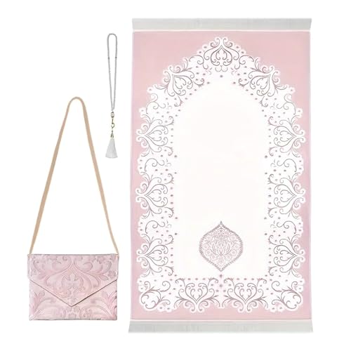 Haiki Muslims Gebetsteppich Mit Tasbih Perlen & Reisetasche Tragbare Islamikmatte Für Eid Ramadans Geschenke Frauen Männer Islamischer Gebet Teppich von Haiki