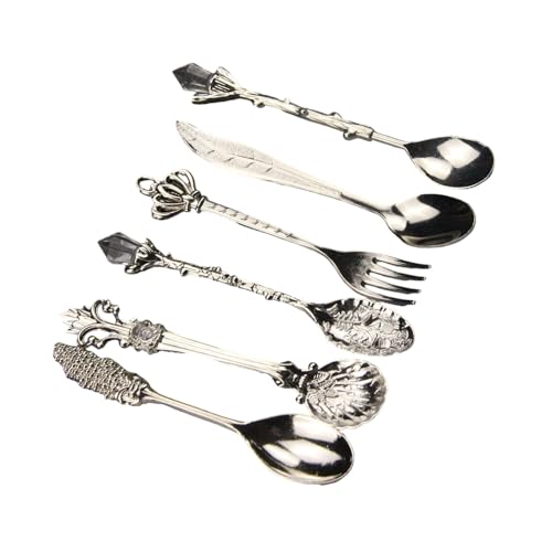 Kaffeelöffel Set 6 Stück Resistent Zinks Legierungsschaltkristall Utensilien Für Dessert Cocktails Küche Utensilien Antike Zink Leichtmetalllöffel von Haiki