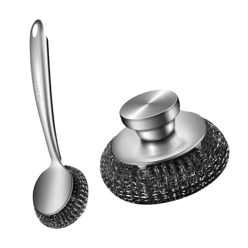 Spülbürste aus Stahlwolle, Metall mit ergonomischem Griff für tiefe Reinigung von Töpfen und Pfannen, Bürsten-Set von Haiki