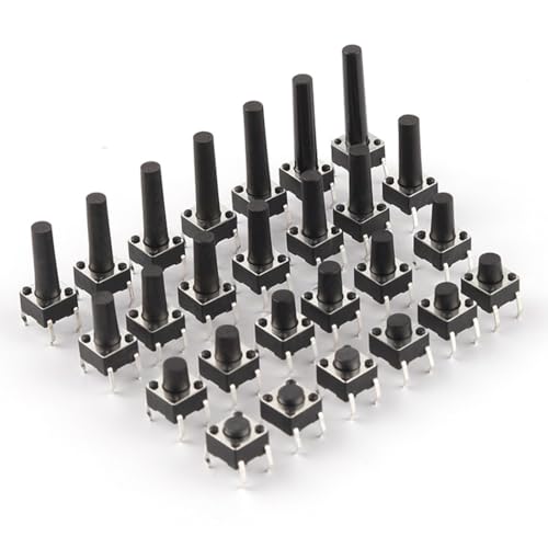 Hailege 200pcs Taktschalter-Kit 6 * 6 mm taktiler Druckknopfschalter-Bausatz Höhe von 4,3 mm-13 mm DIP 4P 6x6x4,3 mm Mikroschalter-Schlüsselschalter 10 verschiedene Höhenwerte von Hailege