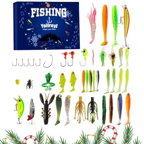 24 Tage Angel-Adventskalender | Weihnachten 24 Tage Countdown-Kalender Angelköder | Angelköder für Salzwasser und Süßwasser | Männer Erwachsene Ehemann Vater Großvater Freund Angler von Hailerio