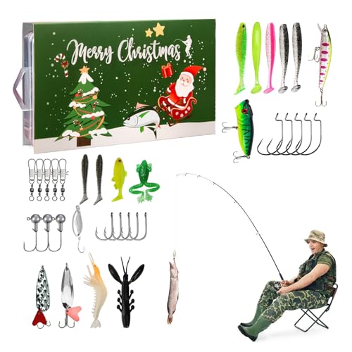 Angeln Countdown Kalender,Realistischer 24-Tage Weihnachts-Countdown-Kalender mit Angelködern und Angelzubehör | Festliches Köder-Set für Vatertag, Hobbyangeln, Weihnachtszeit und von Hailerio