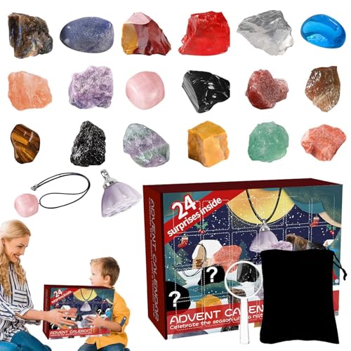 Christmas Calendar Advent, Stein Kollektion Adventskalender 2025, Mineralien Edelsteine Erze 24 Tage Sammlung Für Frauen Männer Jugendliche Erwachsene Kinder Mädchen Party Deko von Hailerio