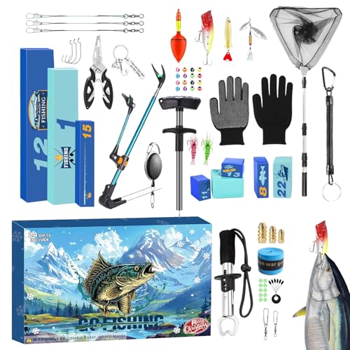Fishing Kalender 2025 Weihnachtscountdown - 24 Tage Countdown Weihnachtsangelset - Festlicher Angelrutenhalter Lippengreifer Hakenbinder für Herr von Hailerio