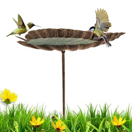 Hohes Vogelbad | Stehendes Metall Vogelbad Für Garten - Gusseisen Skulptur Blattförmige Wasserschale Für Kolibri Sittich Vogelbeobachtung von Hailerio