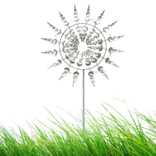 Hailerio Wind Spinner, Magisches Metallwindrad, Gartenwindspiel, Silber, 31x93cm von Hailerio