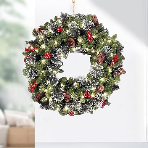 Weihnachtskranz, LED Christmas Wreath, Weihnachtskranz für Tür, Weihnachtskranz Tisch, Kamin, Türbehang, Wanddekoration, Weihnachtliche Rattanbehänge für den Innenbereich von Hailmkont