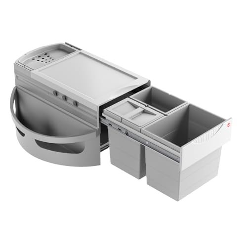 Hailo Abfallsammler Rondo 3646131 | Eckabfallsammler 3fach für 90x90 Eckunterschrank | 2x 8.5 + 18 Liter Inneneimer Kunststoff | komplett drehbar | Hellgrau Hailo Abfallsammler Rondo 3646131 | Eckabfallsammler 3fach für 90x90 Eckunterschrank | 2x 8.5 + 18 Liter Inneneimer Kunststoff | komplett drehbar | Hellgrau von Hailo