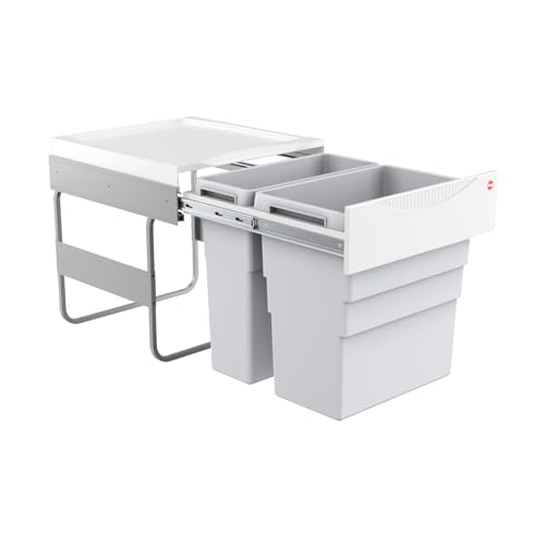 Hailo Abfallsammler Easy Cargo | Einbau Mülleimer 3668-50 | Abfallsammler für Küchenschrank | 30 und 19 Liter | Teleskopschienen mit Vollauszug | Einfache Montage | Inkl. Ablagemulde im Deckel | Grau von Hailo