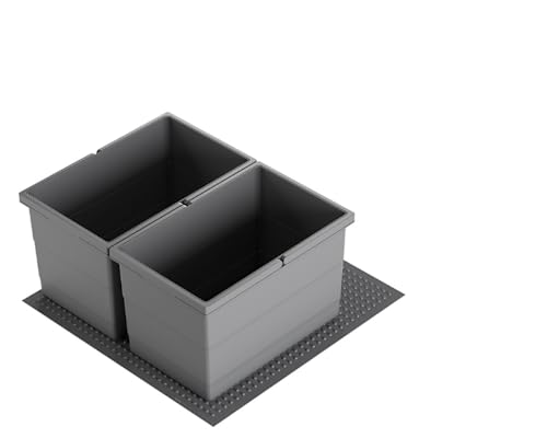 Hailo Abfallsammler 3301612 Einsatz | Allegro Abfalleimer 2fach flexiebel | Einbau Mülleimer passend in 60 cm Schrankauszug | Antirutschmatte Inneneimer und Deckel Höhe 220 in Kunststoff Dunkelgrau von Hailo