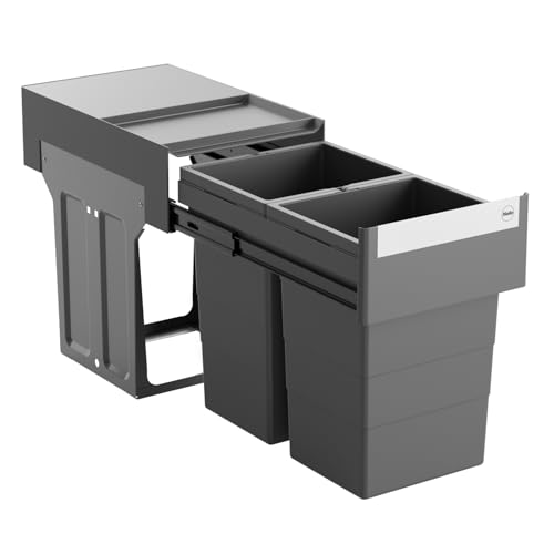 Hailo Abfallsammler 3666901 - Tandem Einbaumülleimer 2x 13 Liter - Abfalltrennsystem für Unterschränke ab 40 cm - Teleskopauszug - Montagefreundlich - Anthrazit - platzsparender Küchenmülleimer von Hailo