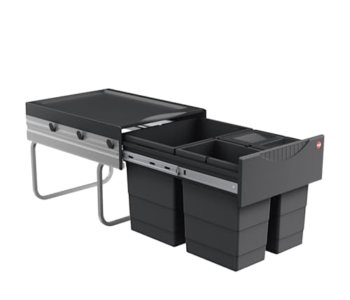Hailo Abfallsammler 3642531 | Raumspar-Tandem 18 + 2x 8.5 L | ab 40cm Schrank mit Drehtür | 346 x 475 x 336 mm | Dunkelgrau von Hailo