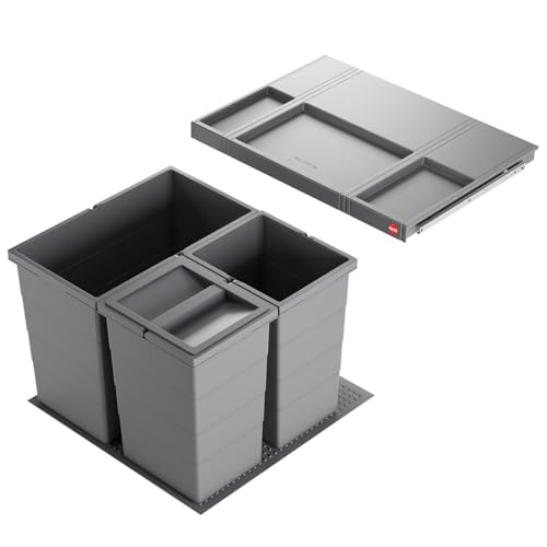 Hailo Abfallsammler Einsatz | Allegro Abfalleimer flexiebel | Einbau Mülleimer passend in 60 cm Schrankauszug | Antirutschmatte Inneneimer und Deckel in Kunststoff (Dunkelgrau, Höhe 397-3fach) von Hailo