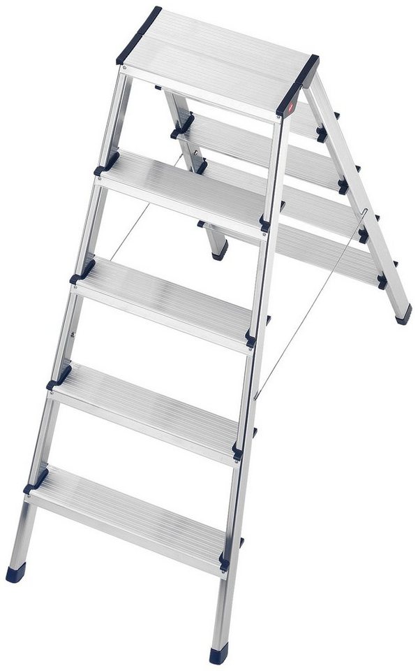 Hailo Doppelleiter D60 StandardLine (1-St), Alu-Sicherheits-Doppelstufenleiter 2x5 Stufen von Hailo