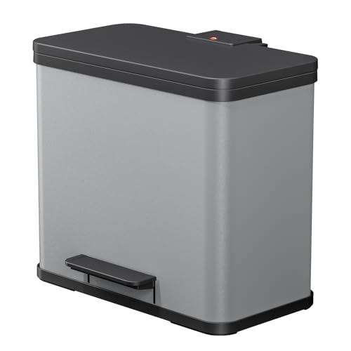 Hailo Eco duo L - Mülltrenner 2 x 14 Liter - 28 Liter - Soft Close Deckel - 2-in-1 Treteimer mit 2 Kunststoff Inneneimern - Mülleimer mit Pedal rechteckig - Made in Germany - Stahlblech - Hellgrau Hailo Eco duo L - Mülltrenner 2 x 14 Liter - 28 Liter - Soft Close Deckel - 2-in-1 Treteimer mit 2 Kunststoff Inneneimern - Mülleimer mit Pedal rechteckig - Made in Germany - Stahlblech - Hellgrau von Hailo