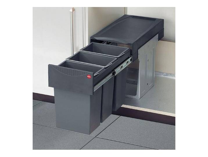Hailo Einbaumülleimer 3666131 - AS Terzett - 10L/10L/10L - Dunkelgrau, Abfallsammler Mülleimer, grau von Hailo