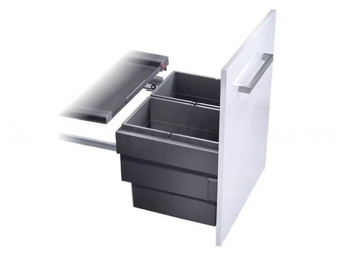 Hailo Einbaumülleimer Abfallsammler 3608621 CS Slide Cargo Synchro 56 Liter, 2 fach für 600 mm Schrankbreite mit vorhandener Möbelfront, grau, 2 St. von Hailo