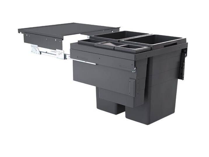 Hailo Einbaumülleimer Abfallsammler 3619771 Euro-Cargo 2x 38 + 12 + 2.5 L dunkelgrau, 4 fach für 600 mm Schrankbreite mit vorhandener Möbelfront von Hailo