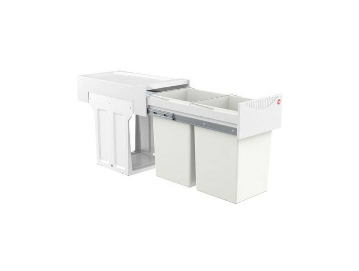 Hailo Einbaumülleimer Abfallsammler 3666001 TA Swing Tandem 2x 15 Liter, für Schrankbreite ab 300 mm mit Drehtür, weiß von Hailo