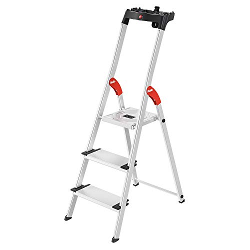 Hailo L80 ComfortLine Alu Sicherheits-Stehleiter - klappbare Leiter mit 3 XXL Stufen und Ablageschale - Arbeitshöhe bis 263 cm - Gewicht 3,6 kg - Silber von Hailo