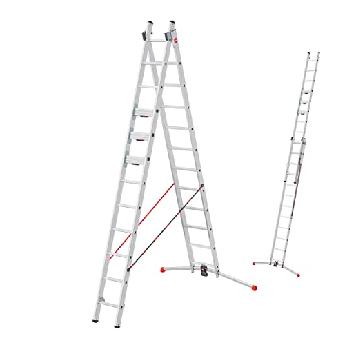 Hailo S110 Pro Mehrzweckleiter - 2-teilige, TRBS-konforme und klappbare Aluminium-Leiter - als Schiebe-, Bock- und Anlegeleiter nutzbar - Höhe bis 5,36 m - Gewicht: 24 kg von Hailo