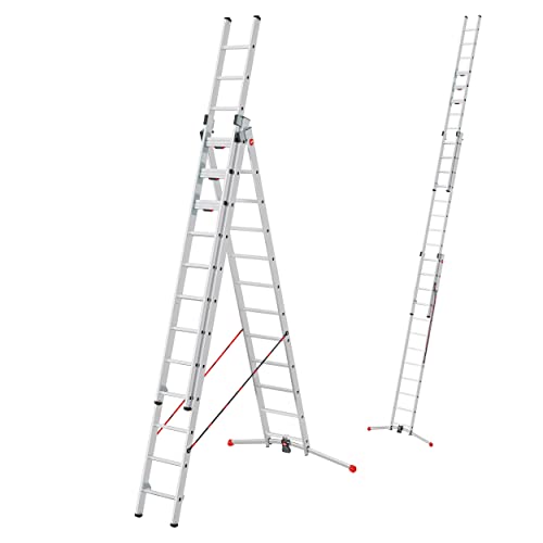 Hailo S120 Pro Mehrzweckleiter - 3-teilige, TRBS-konforme und klappbare Aluminium-Leiter - als Schiebe-, Bock- und Anlegeleiter nutzbar - Höhe bis 7,85 m - Gewicht: 34 kg von Hailo