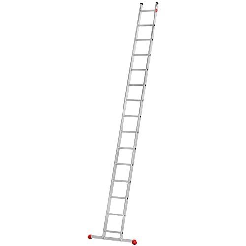 Hailo S60 ProfiStep UNO Alu-Anlegeleiter - leichte Leiter mit 15 Sprossen - Sicherheitsleiter mit großer Standfläche - Arbeitshöhe bis 515 cm - Gewicht 7,9 kg - Silber von Hailo