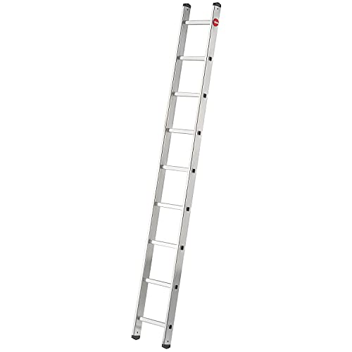 Hailo S60 ProfiStep UNO Anlegeleiter - Leiter 9 Sprossen - Alu Sprossenleiter mit 2 Tatzenfüßen - belastbar bis 150kg - Aluminium Leiter Made in Germany - Sprossen Anlegeleiter rostfrei - Silber von Hailo