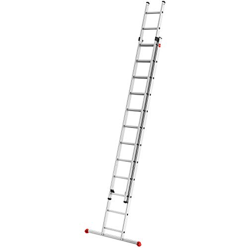 Hailo S80 ProfiStep Duo Alu-Schiebeleiter - 2 x 12 Sprossen belastbar bis 150 kg - Rastsystem mit Anhebesicherung - sprossenweise höhenverstellbar - Aluleiter Made in Germany - rostfrei - Silber von Hailo